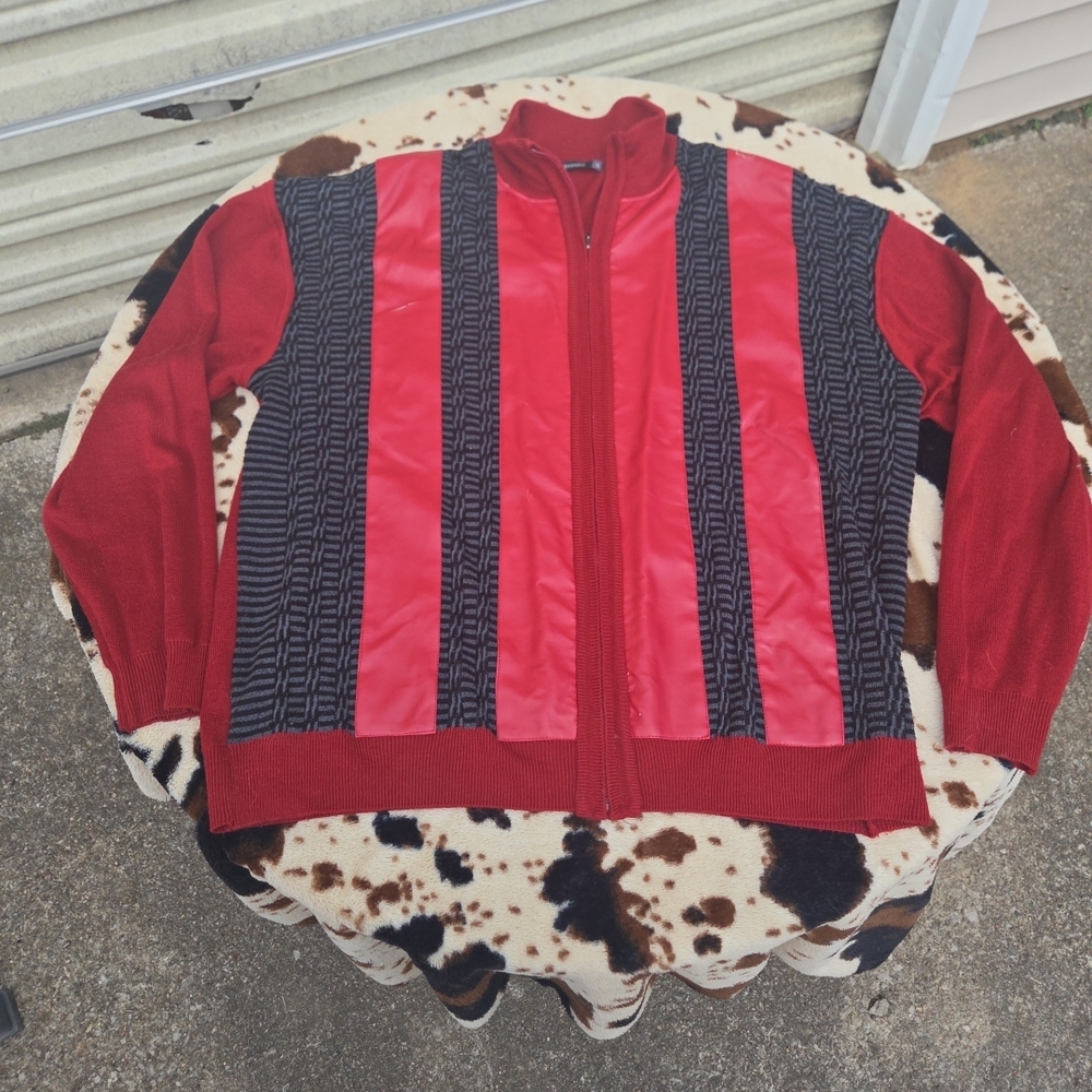 Vintage 90's Bagazio Red Zip Up Leather  Sweater Size X Large